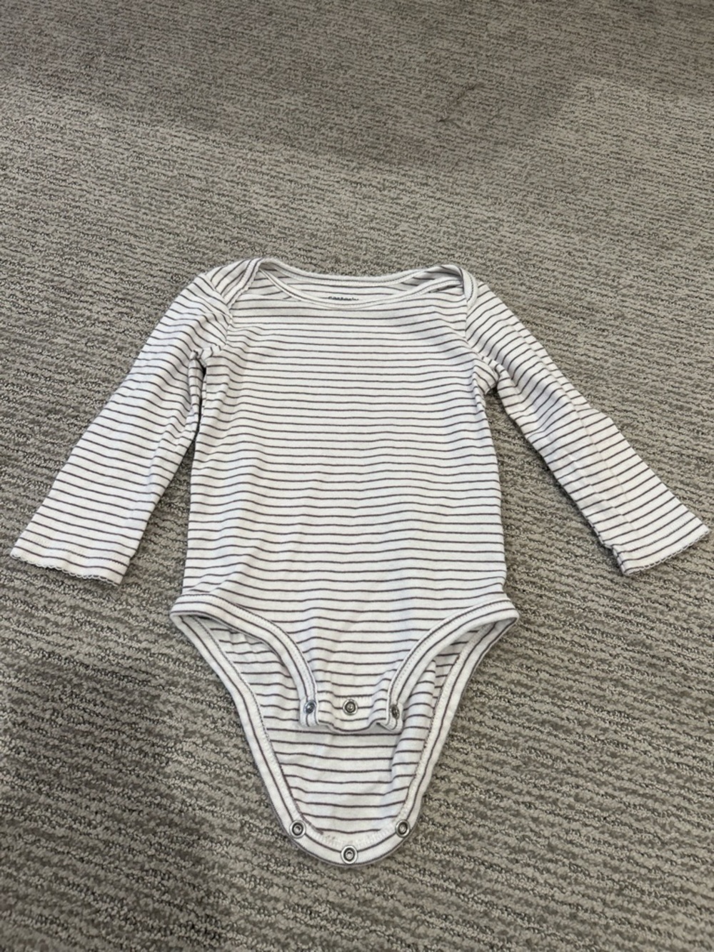 Long-Sleeve Striped Baby One-Piece Bodysuit in White and brown
